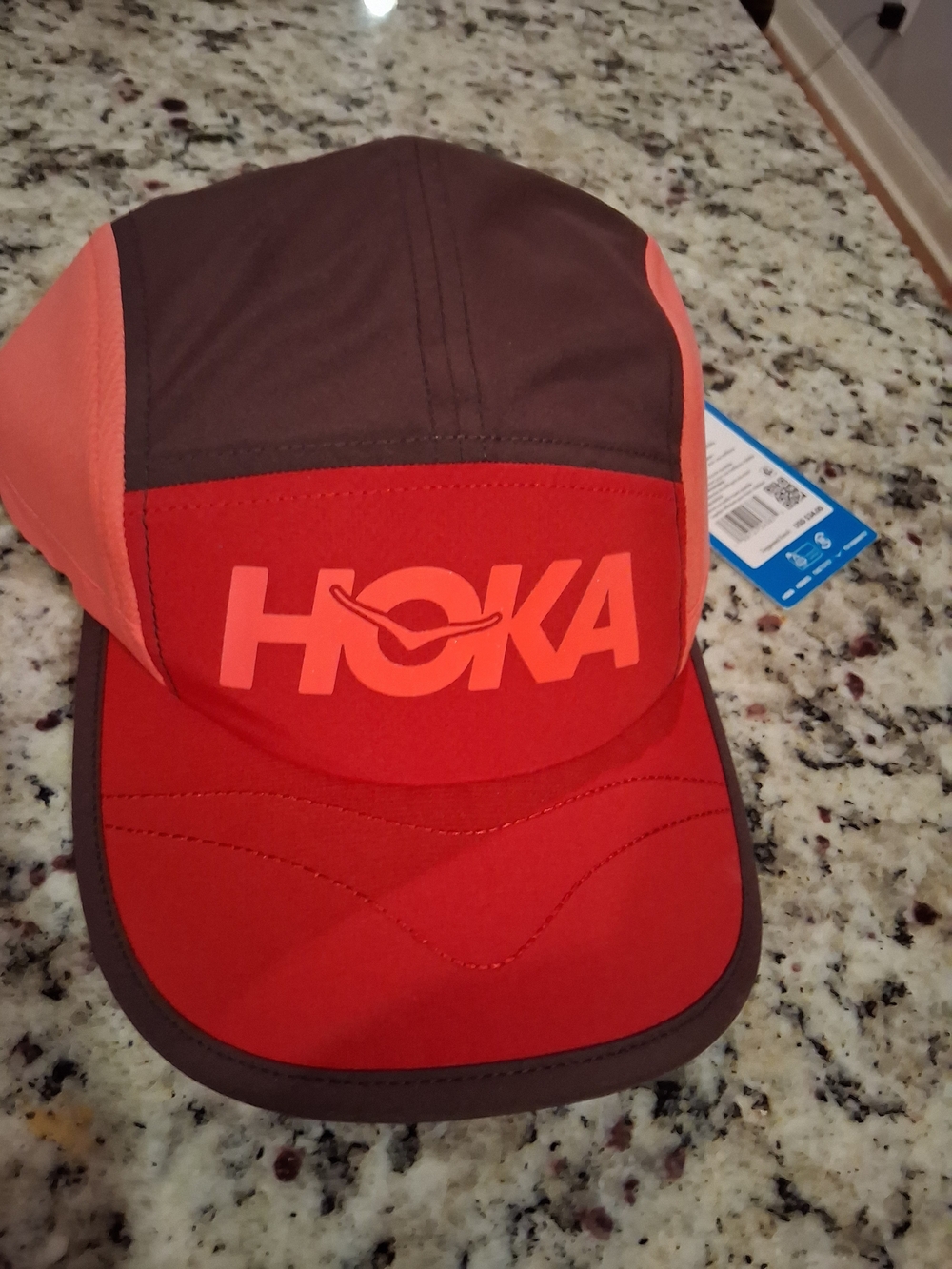 HOKA Red and Brown Performance Running Cap